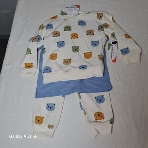 MINI THREADS Kids Pajama Set - White with Multicolor Bear Print